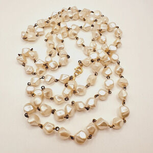 Vintage Freirich‎ Necklace 52" Lucite Faux Baroque Pearl Opera length Signed